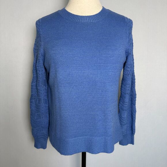 Christian Siriano Sweater Women's L Blue Pointelle Knit Pullover Split Hem 2/$25 - Picture 2 of 11